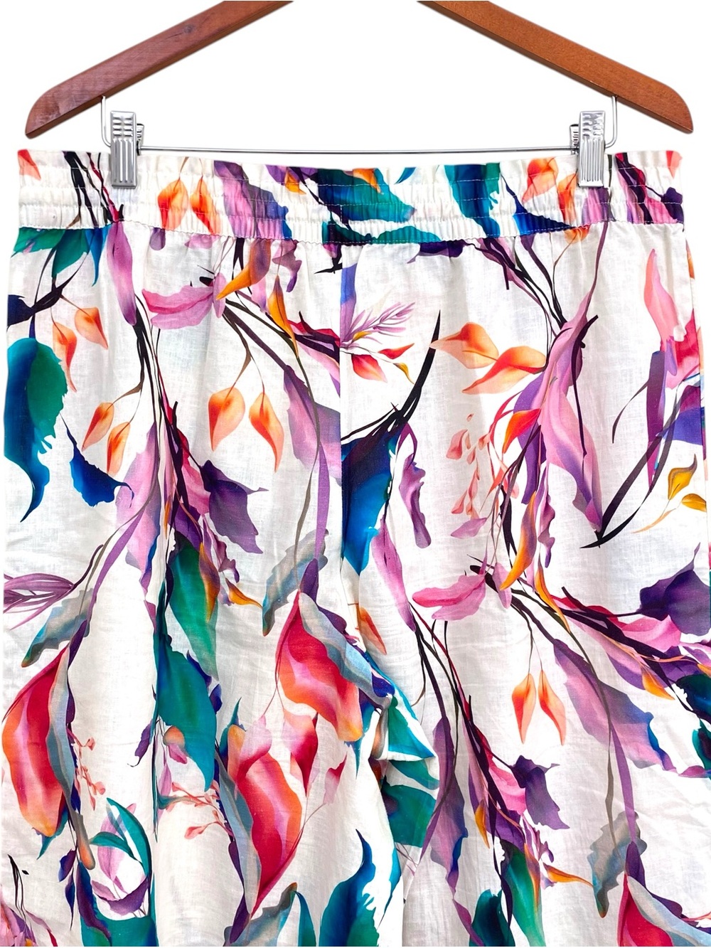 Calia Floral Linen Blend Wide Leg Pants - Tropical Palazzo-Size XL - Picture 8 of 10